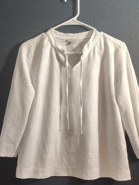 Talbots Peasant Festival Summer Cream Floral Linen Blend Sophisticated Tunic